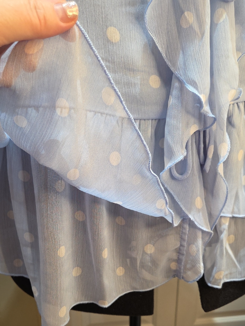 Nwt 1X & 3X Tamara H Women's Light Blue Polka Dot Ruffle Tie-Front Blouse - Picture 7 of 14